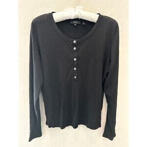 THEORY | Black Long Sleeve Henley Ribbed Top | Size Large
